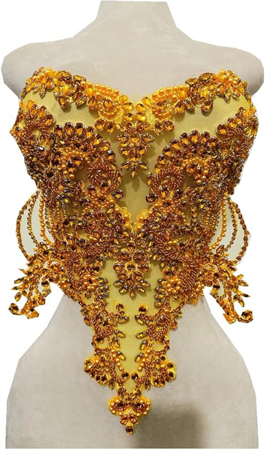 Pedrería hecha a mano dorada/azul/Verde/ren/blanca en corpiño de encaje, apliques de cuentas de costura, parches de adorno de piedras, accesorio para vestido: Oro