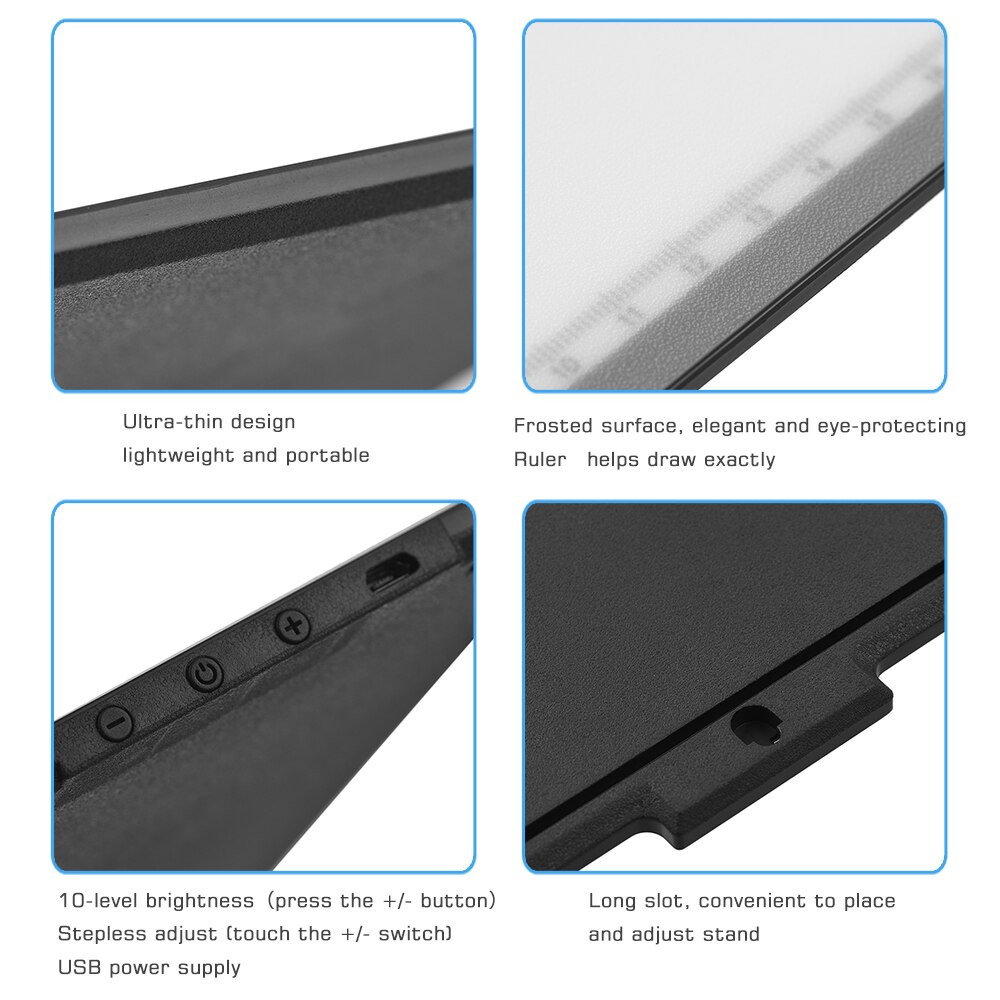 LED A4 Light Box Tracing Light Copyboard 10 Level Adjustable Brightness Stepless Eye-protecting Pad Dimming Powered USB