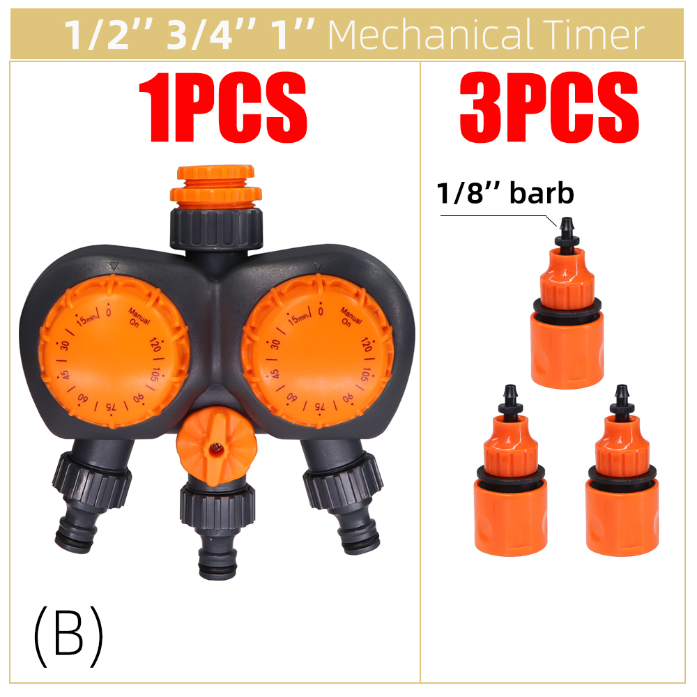 Garden Mechanical Watering Timer Greenhouse Drip Irrigation 3-Way Double Control Valve for Faucet Hose Automatic Controller: B