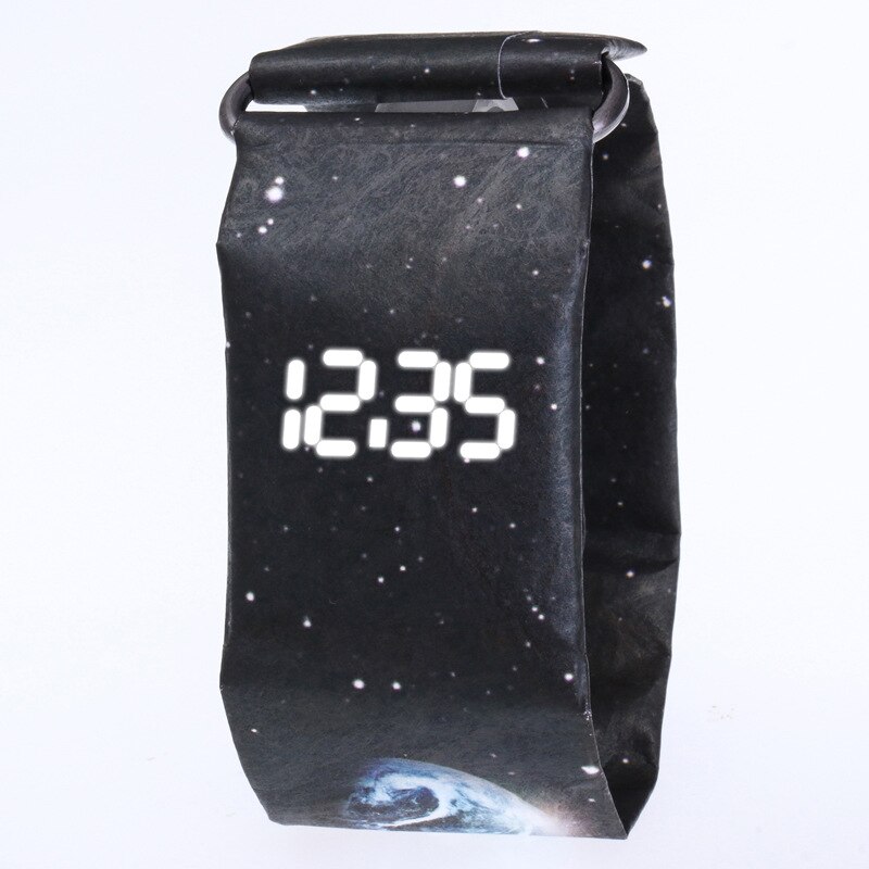 Papir digital klokke herre vanntett elektronisk klokke herreklokke led herreklokke reloj hombre montre femme: Svart