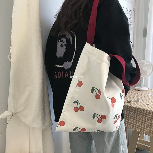 Einkaufstaschen Frauen Erdbeere Gedruckt Kawaii Nette eins Leinwand Tasche Große Kapazität Frauen eins Handtasche Schüler Tote Tasche Ulzzang Neue