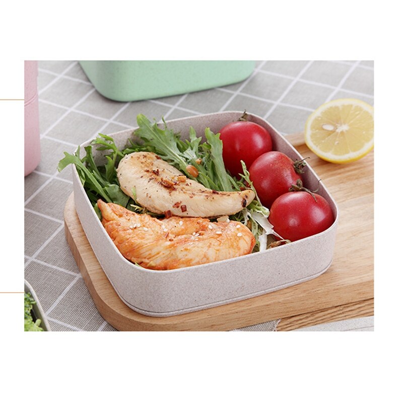 Lunchbox van tarwestro, dubbel rooster, draagbare lunchbox voor studenten, verzegelde lunchbox voor op het werk