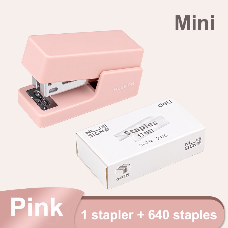 Deli – agrafeuse Portable multifonction pour enfants, petite agrafeuse à usage étudiant, pour la maison ou le bureau: 1 Pink and staples
