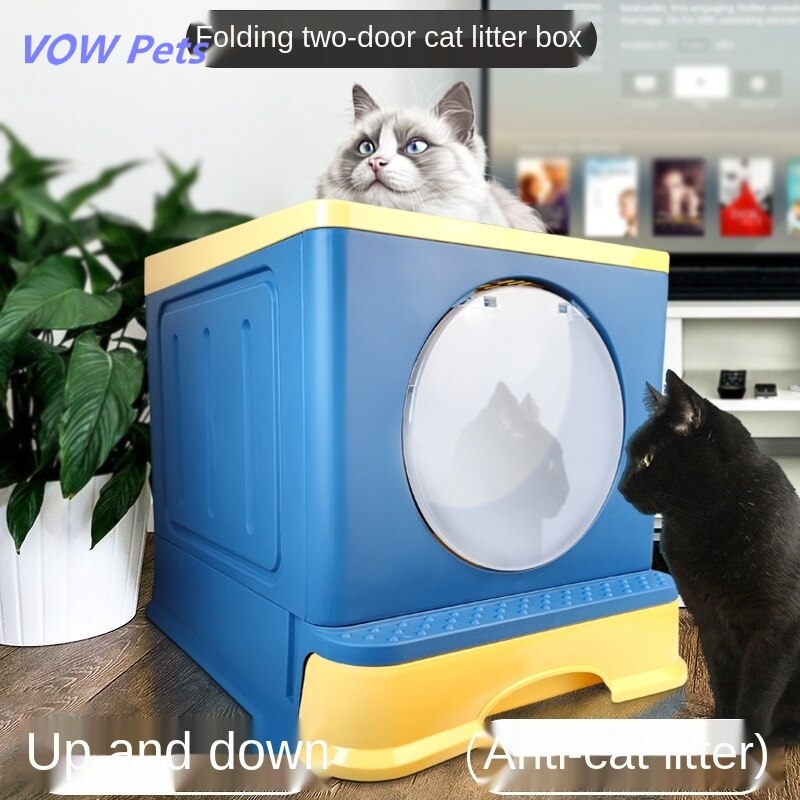 VOW Enclosed Cat Sand Basin In Drawer Cat Litter Box Type Cat Toilet Supplies Folding Splash Large Cat Feces Basin