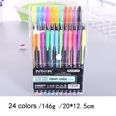 Juego de plumas de Gel con purpurina, Set de 12/16/18/24/36/48 colores, pluma de fluoresencia pastel para escritura de colorear, graffiti Diy para estudiantes: 24 colors