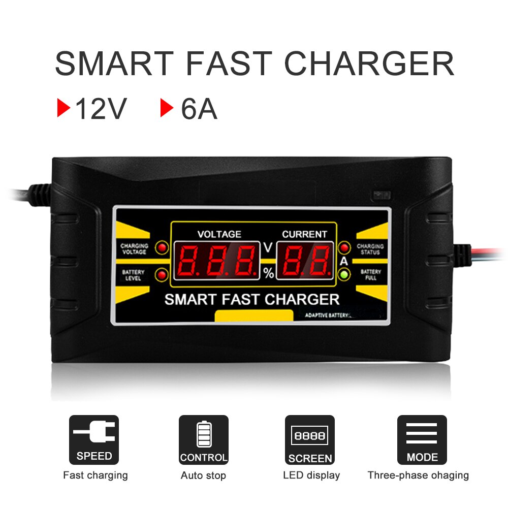 Automatische Auto Batterij Lader 150 V/250 V Naar 12V 6A Smart Fast Battery Charger Nat Droog Lood zuur Digitale Lcd-scherm Us Eu Plug