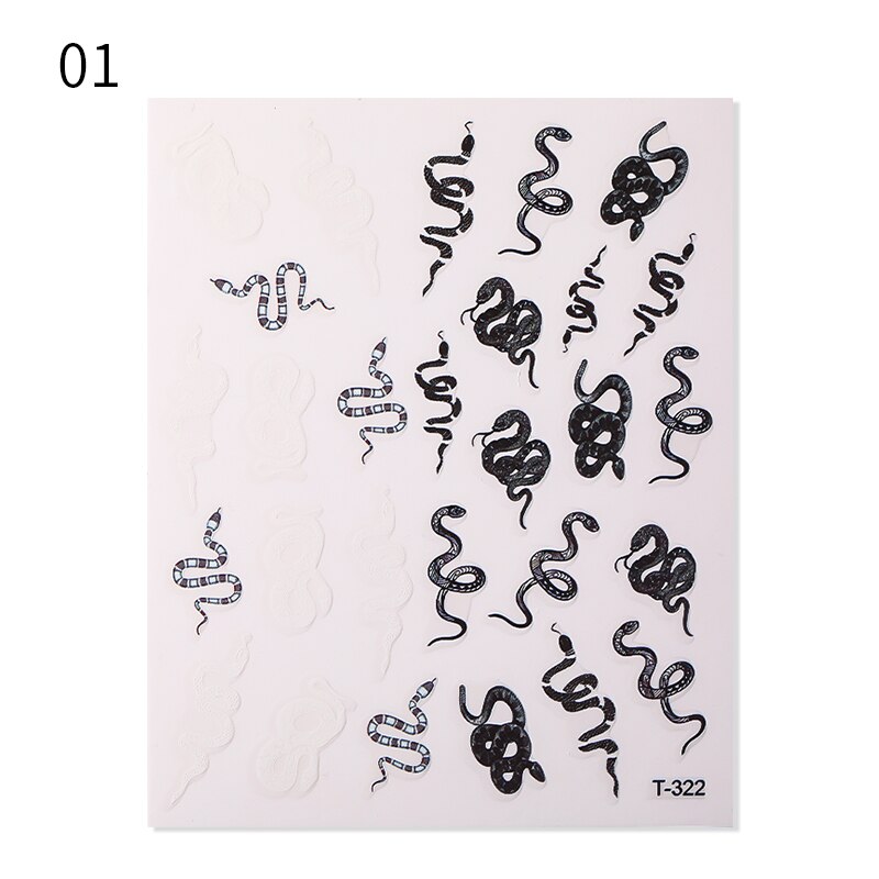 Zwart Kleurrijke Snake Designs 3D Nail Stickers Sexy Geometrische Lepard Nail Stickers Diy Nail Art Decorarion: 01