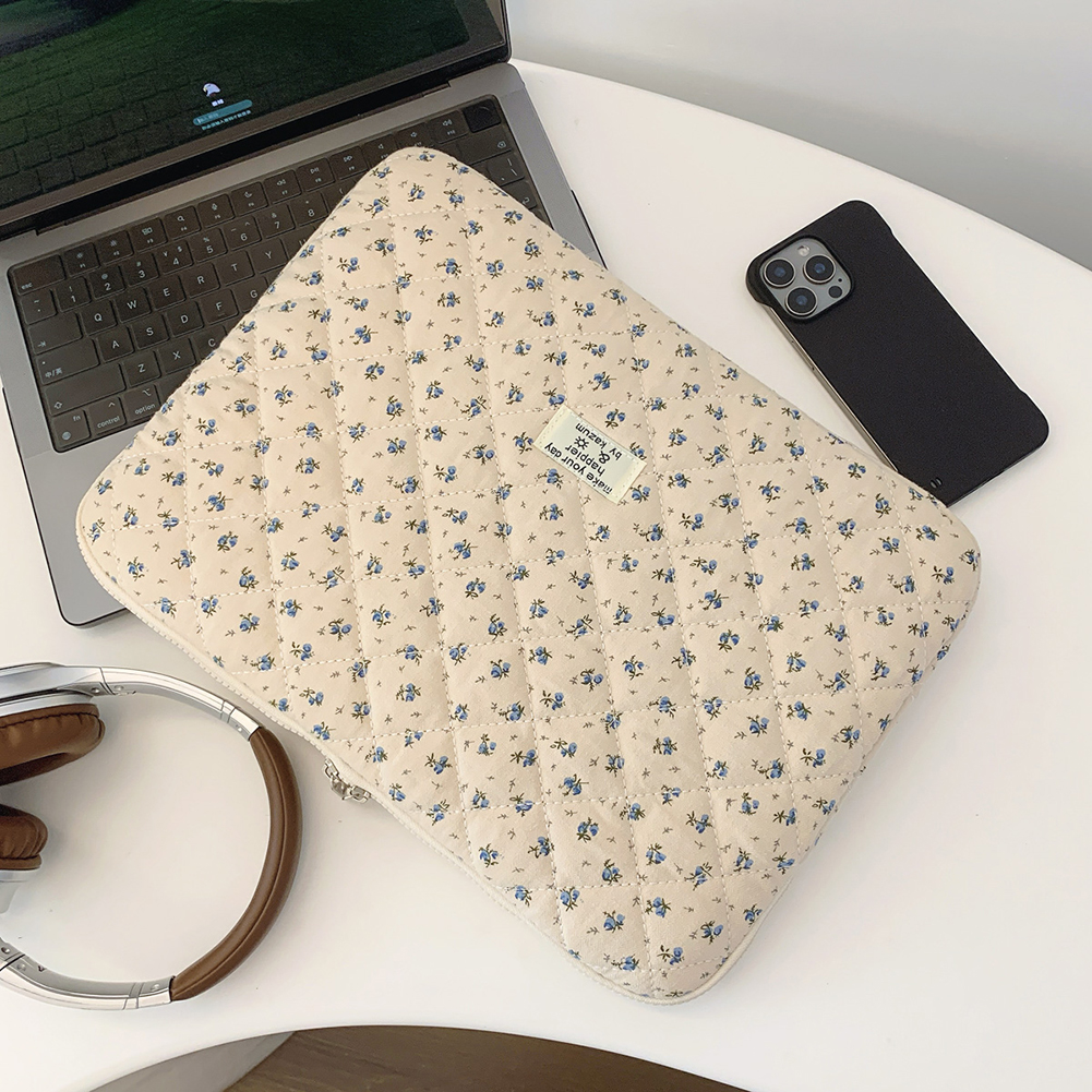 Flower Pattern Laptop Sleeve Case Bags Portable Computer Cover Bag Tablet Pouch for Macbook Air Pro 11 13 14 15 Inch Cover: 13-inch / Navy Blue