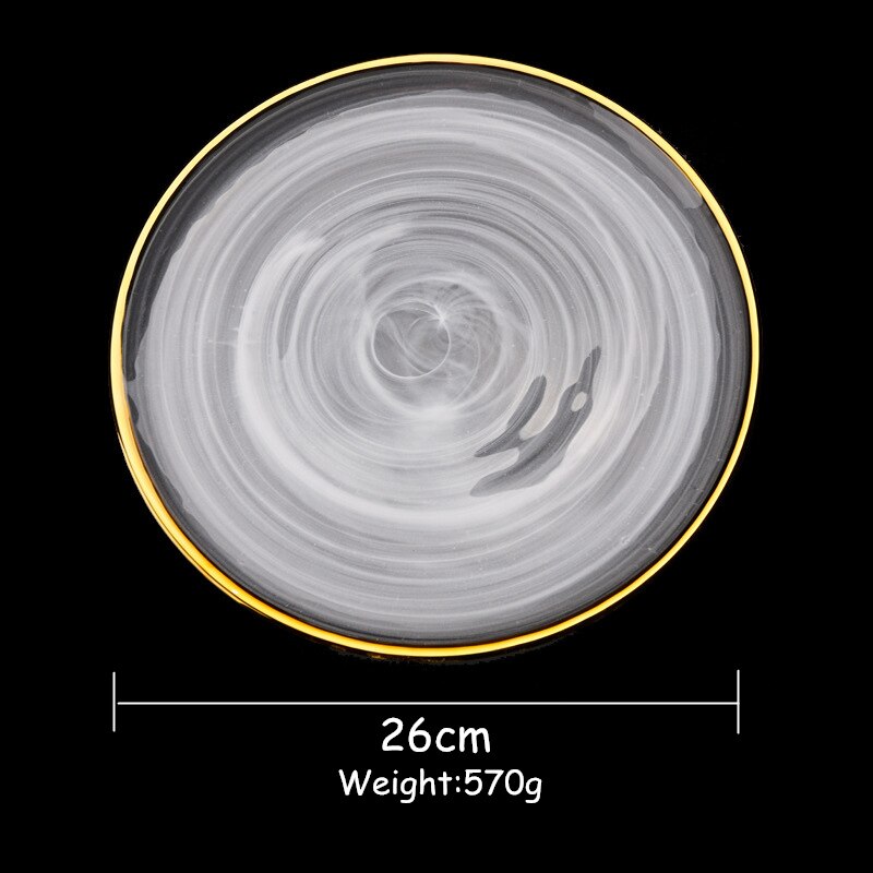 Glass Cutlery Set Flat Plate Golden Edge Plate Salad Bowl Dinnerware Set Plate Mist Side Tray Glass Tableware Set Soup Bowl 1pcs: 10 Inch Plate