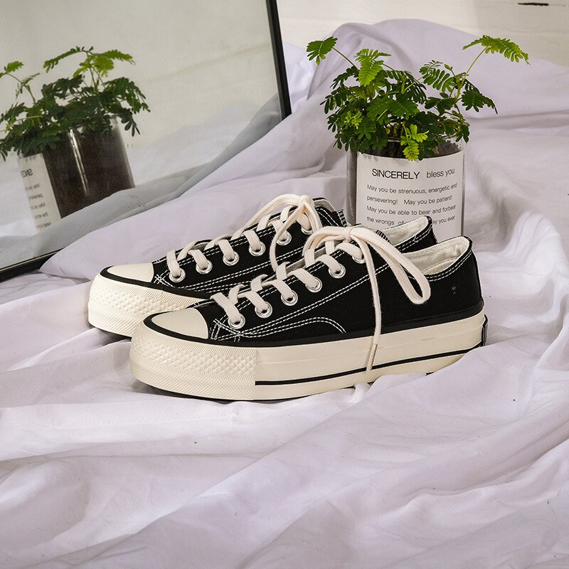 Star EVENSTAR end of 1970 s zapatos de lona gruesa mujer nuevos estudiantes mayor han edition zapatos de plataforma zapatillas: Black / 5,5