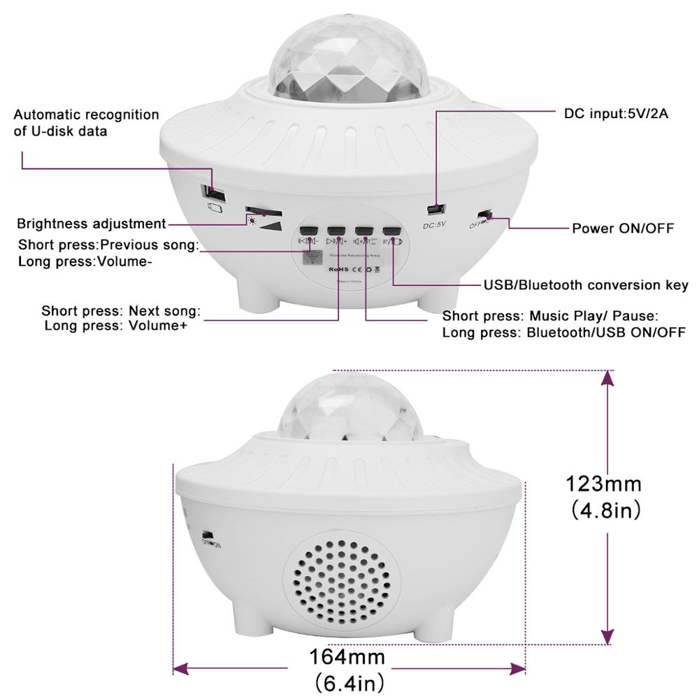 Led Star Night Light Music Starry Water Wave Led Projector Licht Bluetooth Kleurrijke Sound-Activated Sterrenhemel Projector Lamp