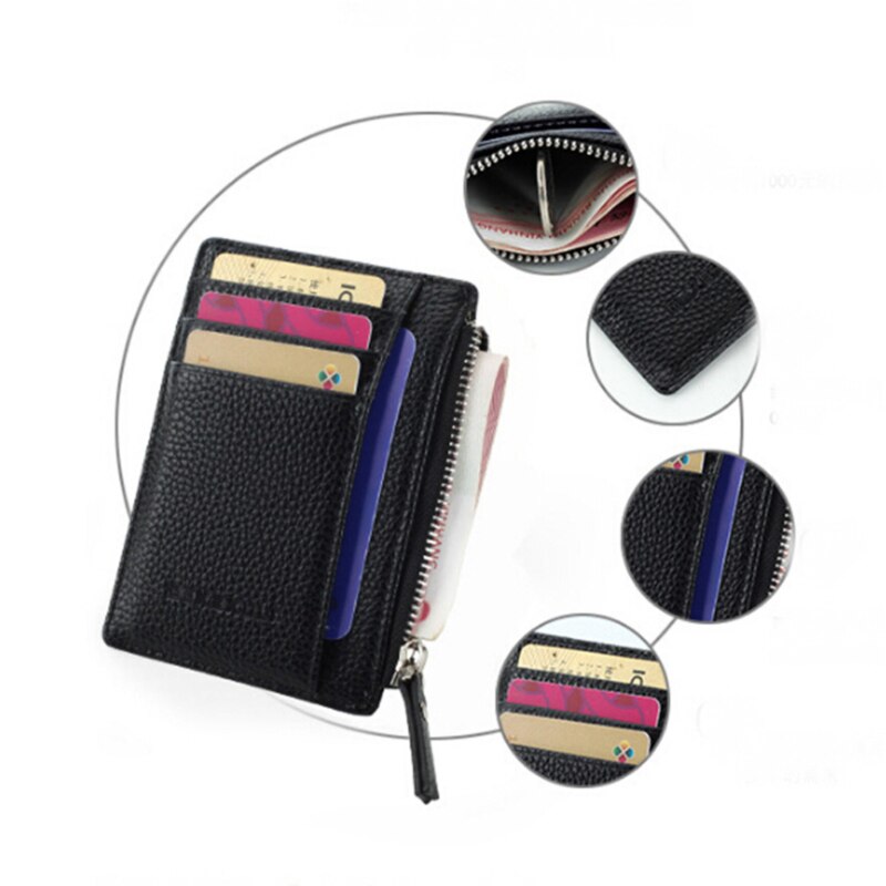 Men/Women Mini ID Card Holders Business Credit Card Holder PU Leather Slim Bank Card Case Organizer Wallet Zipper Unisex