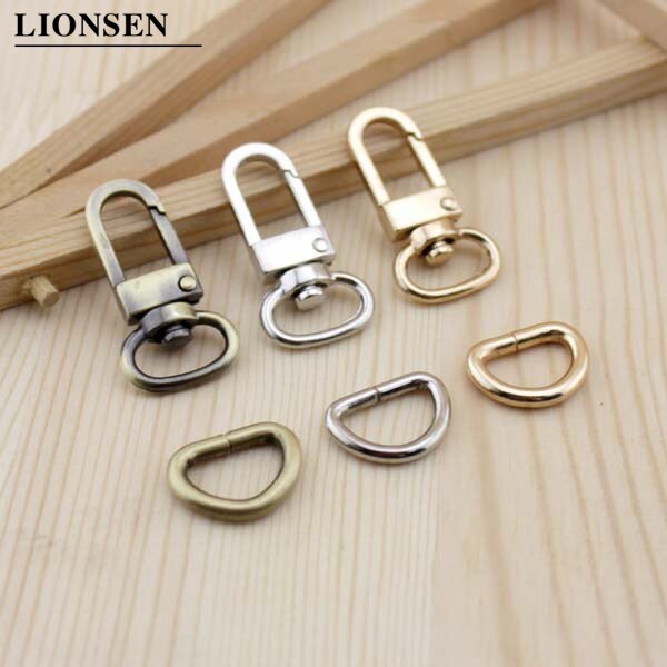 Lionsen-accesorios para bolsas de bronce, hebilla de equipaje, gancho a presión/perro, colgador de bolsas, cierre de langosta, anillo en D de 12 mm de diámetro, 6 juegos por lote