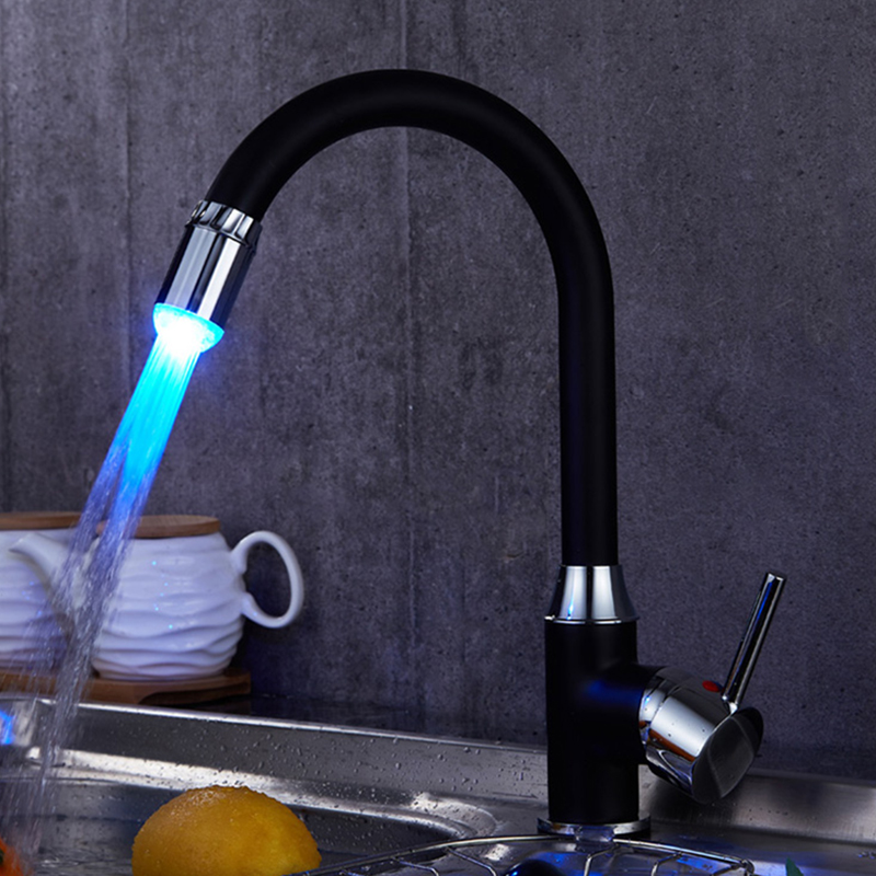 3 Style Temperature Sensor LED Light Faucet Smart Faucet Kitchen Bathroom Faucet Miniature Luminous Faucet+ Adapter: Blue