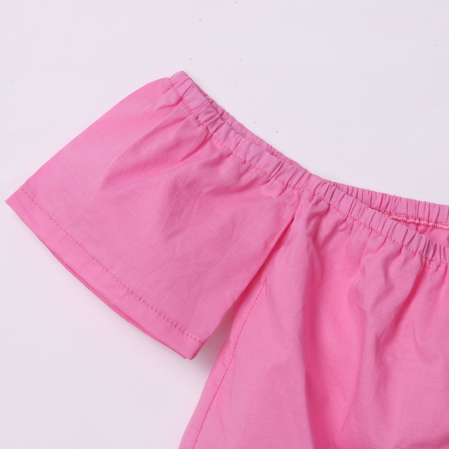 Camisa de manga corta con hombros descubiertos para bebés y niñas, blusa para niños pequeños, Tops nuevos de verano color rosa sólido Casual 1-6Y