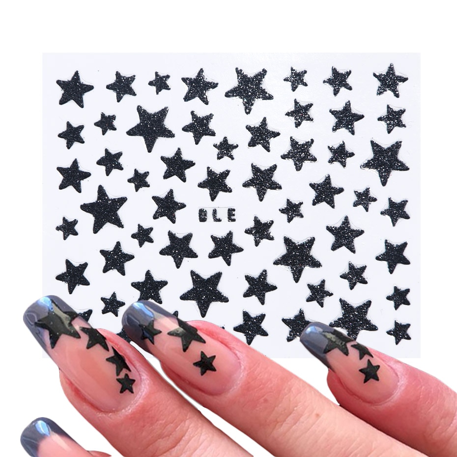 3 Ddiy Star Nail Sticker Sticker Glitter Glow Applique Goud Zilver Sticky Slider Aluminiumfolie Manicure Kerst Decoratie