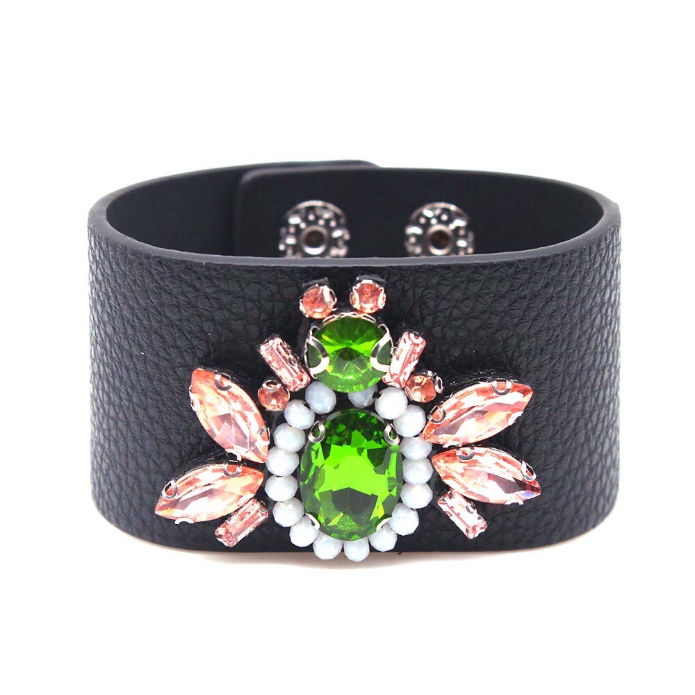 D&amp;D Embroidery Crystal Golden bee Leather Bracelet &amp; Bangles for women Bracelet: 1