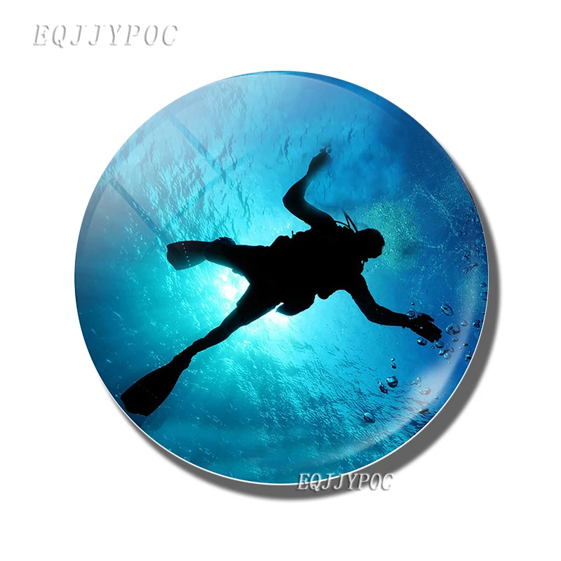 Mergulho 30mm geladeira ímã oceano subaquático criatura foto de vidro cabochão geladeira magnética adesivos nota decoração da sua casa: Branco