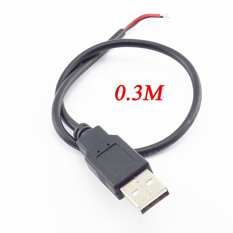 5V USB 2.0 2 Pin 2 Wire diy usb Male Jack Connector Cable Power Charge Extension Cable Cord 0.3m/1m/2m Connector Adapter: 0.3 meter