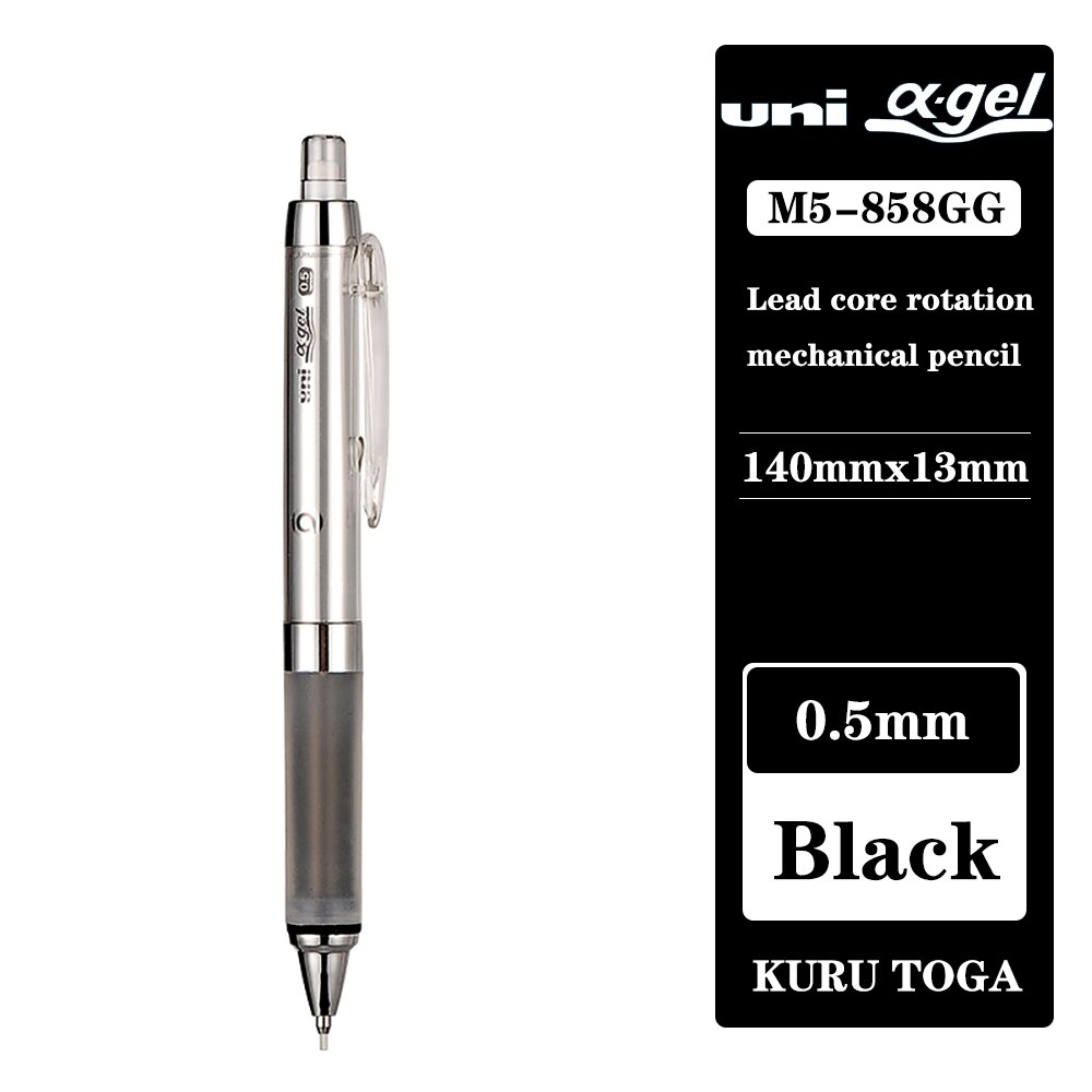 Une pièce Uni M5-858GG Alpha Gel Kuru Toga Rotation automatique de plomb avec Super poignée crayon mécanique-0.5mm: Sliver with black