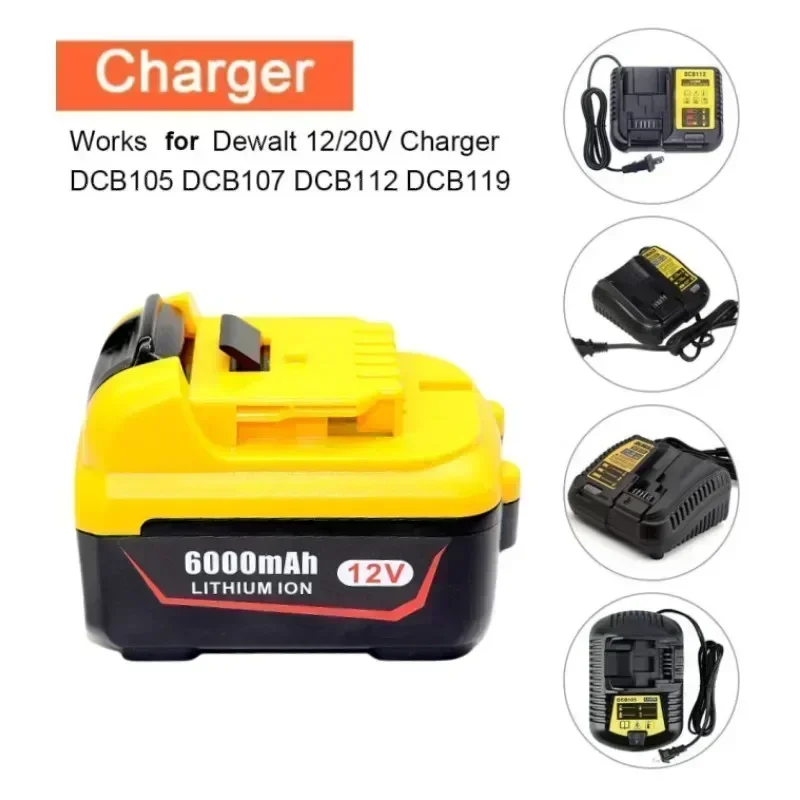 Aleaivy för dewalt 6.0ah ersättnings-dcb 120 litiumjonbatterier 12v 3ah dcb 123 dcb 125 dcb 124 dcb 122 dcd 710 elverktygsbatteri