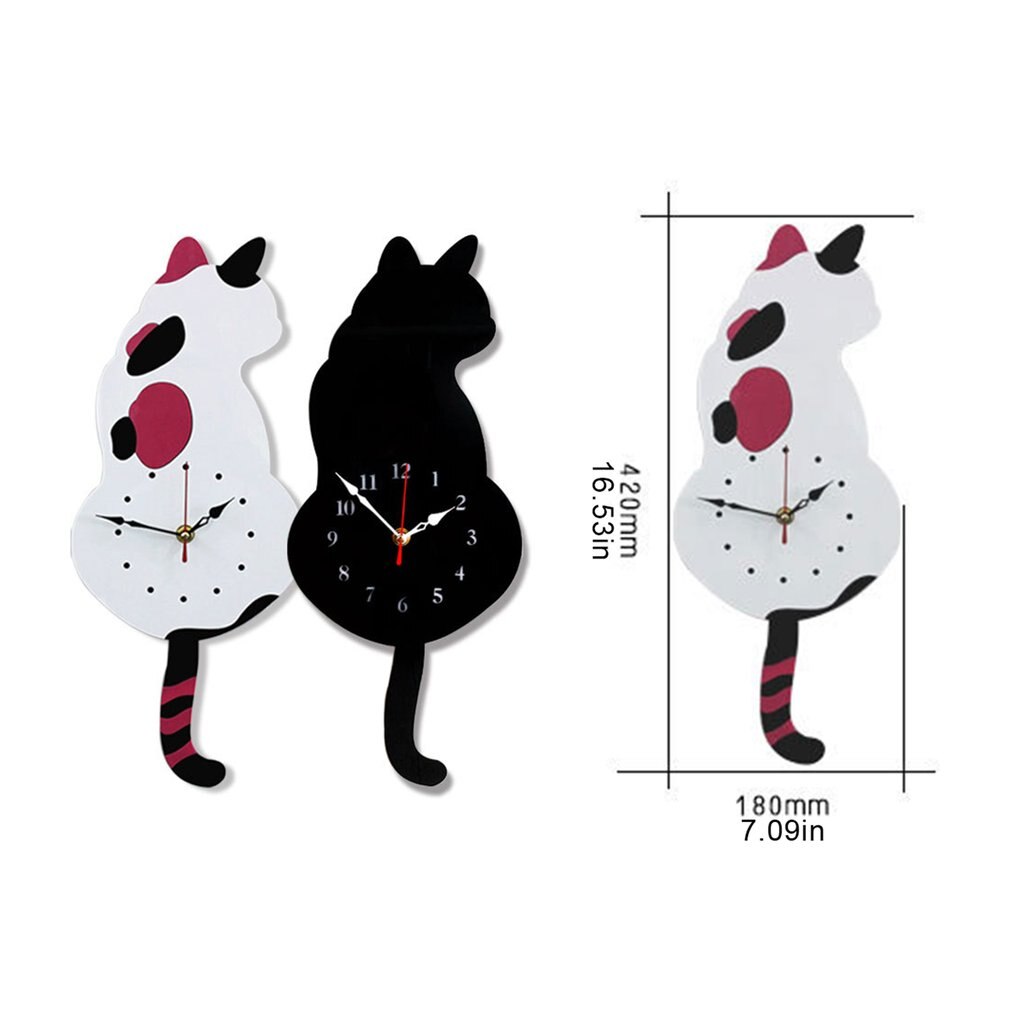 Home Decoration Living Room Wagging Tail Cat Wall Clock Acrylic Wall Clock Modern Cute Cat Clock Move Silence