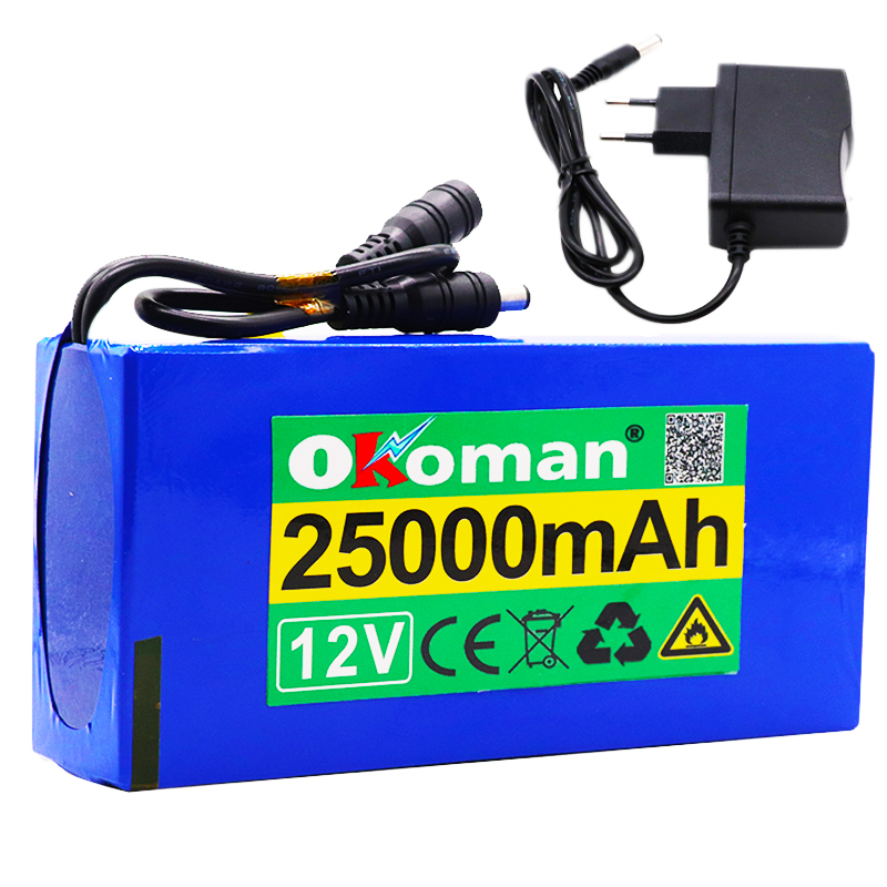 100% 12v 25000mAh lithium-ion Rechargeable battery High Capacity 12.6v 25Ah AC Power Charger With charging indicator + charger