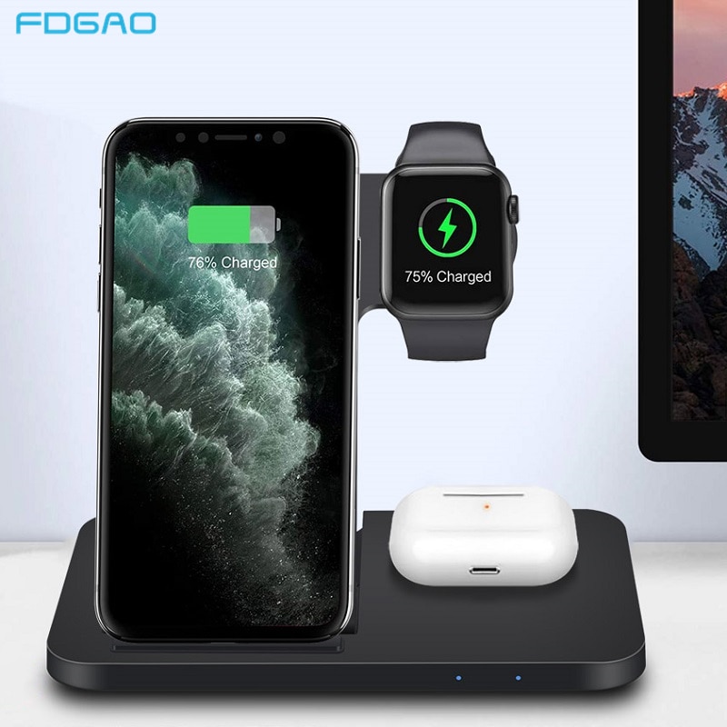 15W 3 in 1 Wireless Charger For iPhone 11 XS XR X 8 AirPods Pro Apple Watch 6 5 4 3 2 Qi Fast Charging Stand for Samsung S20 S10
