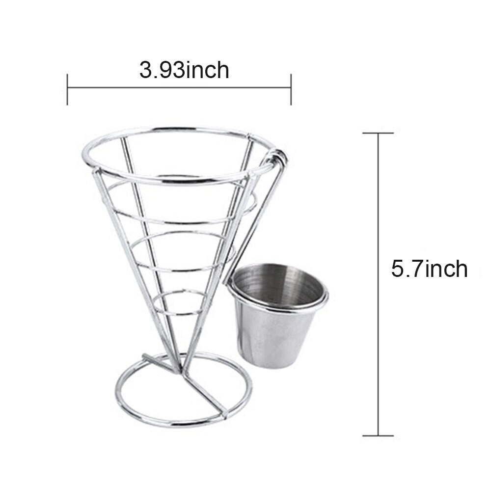 Stainless steel French Fry Stand Cone Basket Holder for Fries Fish and Chips and Chicken Nuggets with a seasoning cup