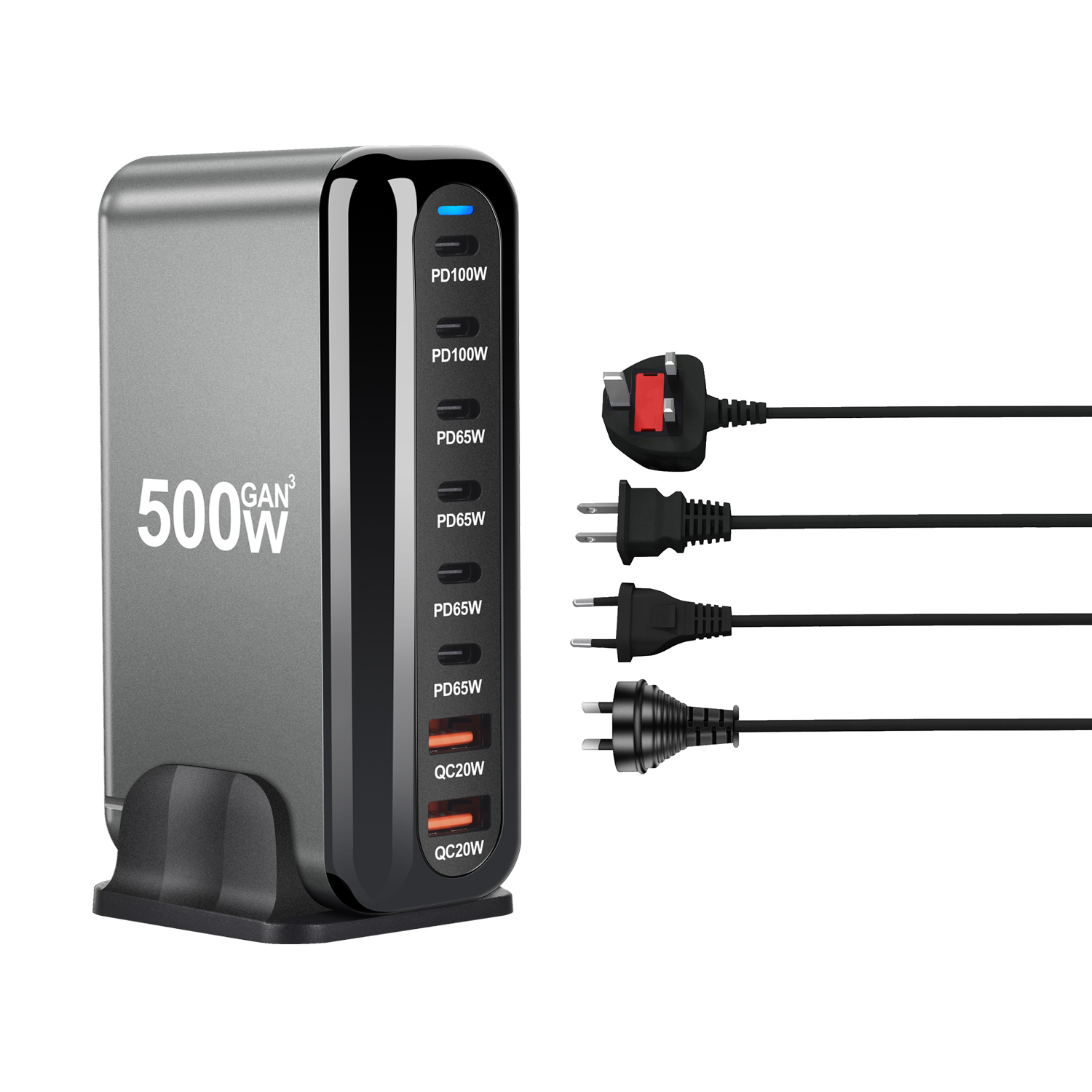 cargador rápido GaN de 500W y 8 puertos 4,0 3,0 tipo C PD cargador USB portátil QC4.0 3,0 cargador rápido para ordenador portátil IPhone16 15 14 13