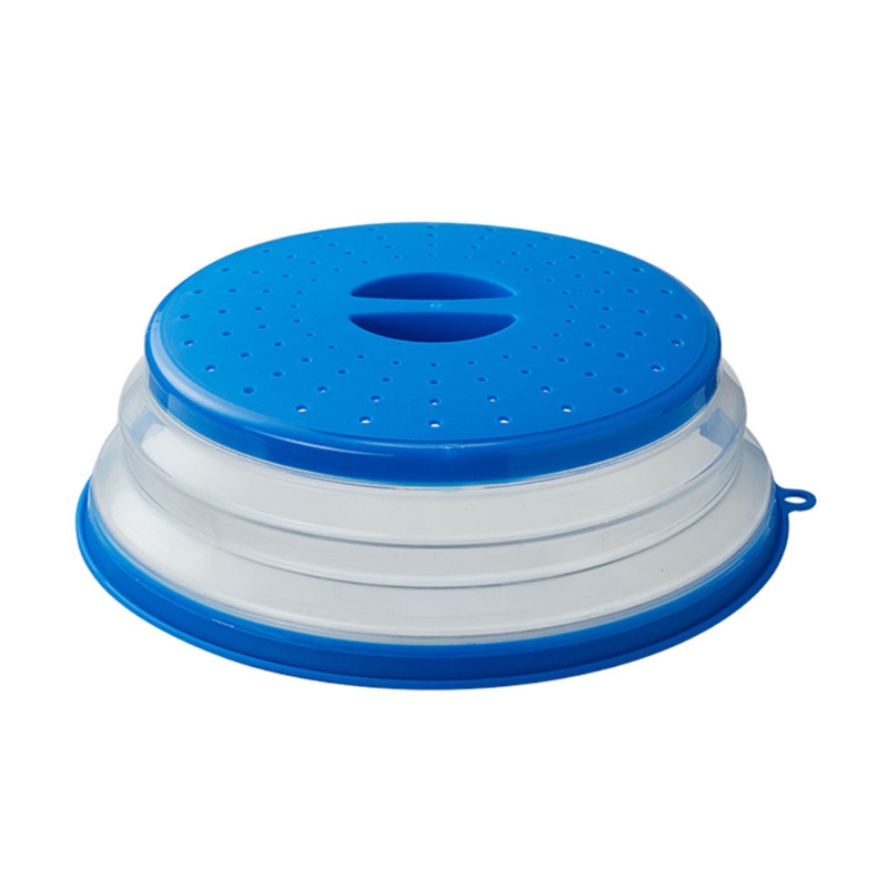 62KC Vented Collapsible Microwave Lid Splatter Proof Food Plate Cover Easy Grip Handle Vapor Holes Dishwasher Safe: Blue