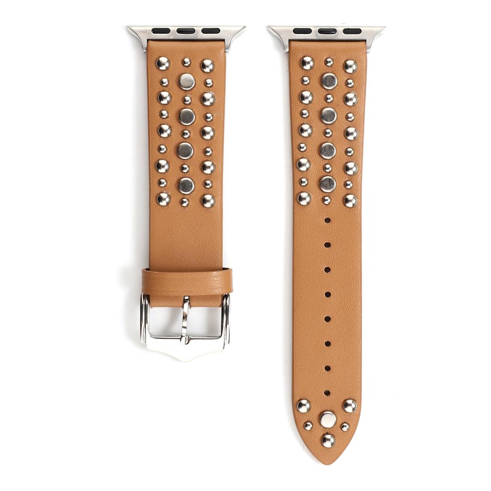 Nagler bånd for apple watch serie 6/5/4/3 se sport loop stropp correa iwatch 38mm 40mm armbånd apple watch 44/42mm skinnbelte: Brun sølvnagle / 42mm 44mm