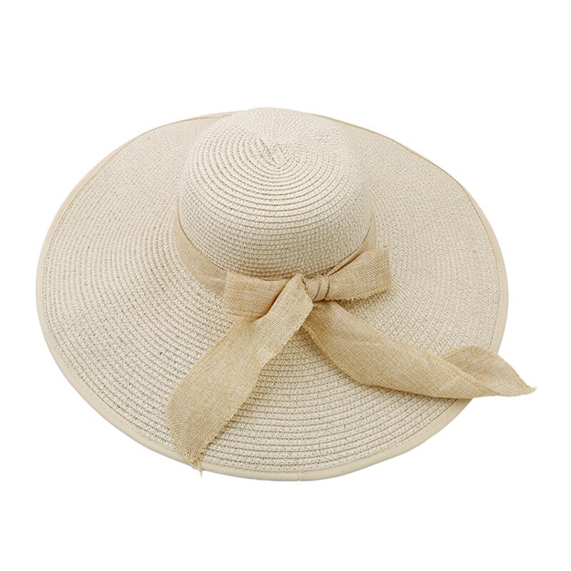 Vrouwen Brede Rand Hoeden Floppy Strand Boog Hoeden Strand Vrouwen Hoeden Uv-bescherming Zomer Grote Rand Hoeden: Beige