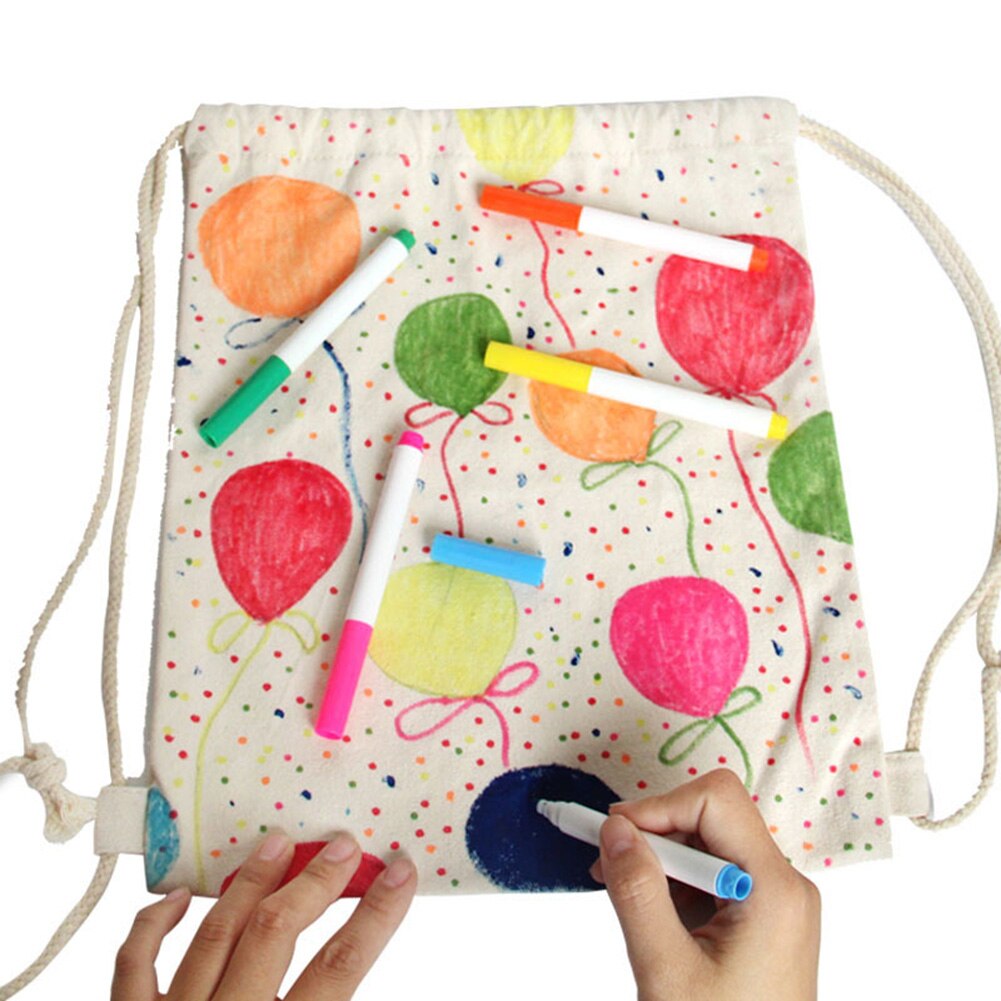 Sac à dos en toile blanc pour peinture à la main, sac de rangement de voyage avec cordon de serrage, bricolage