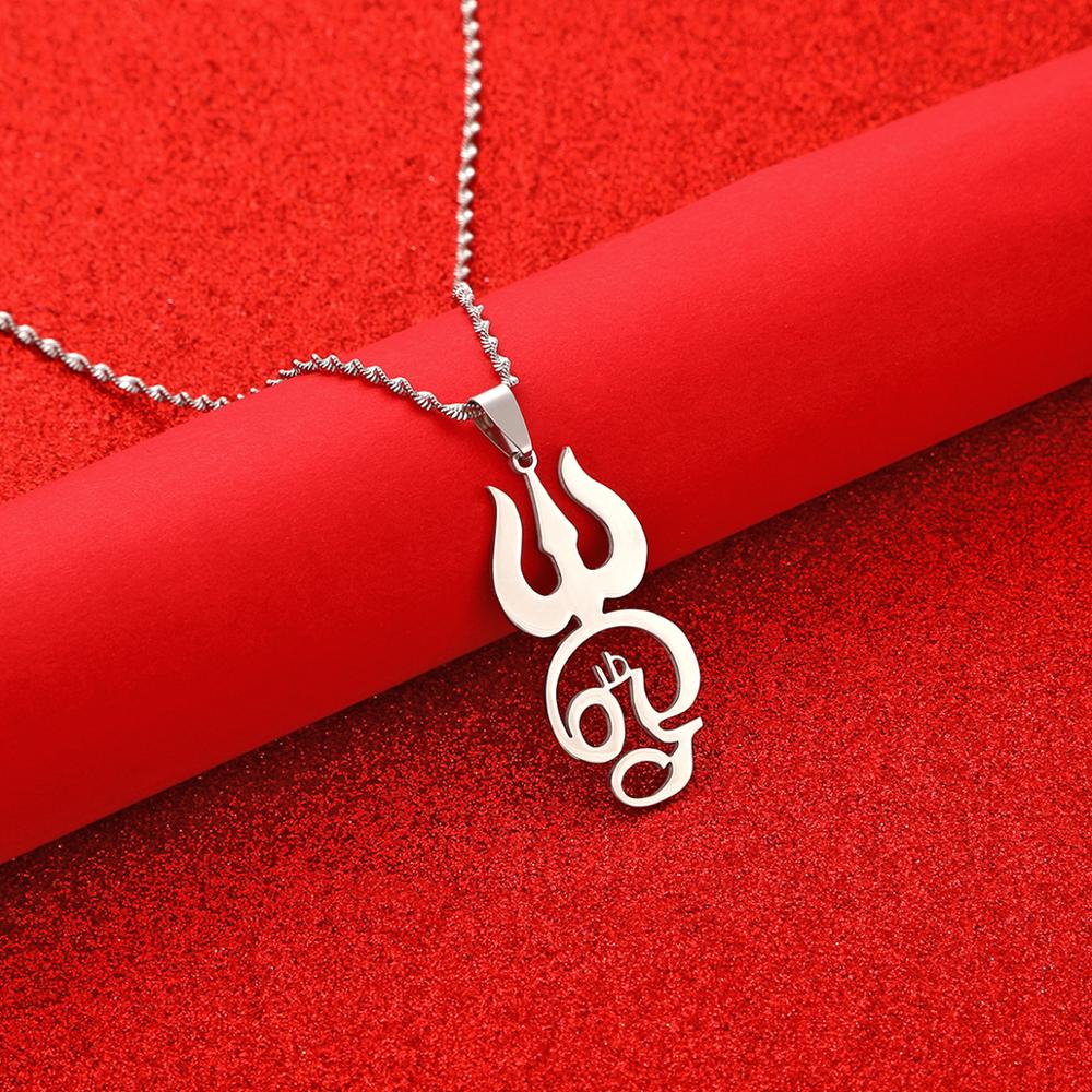 Stainless Steel India Tamil Om Sign Pendant Necklaces for Women Girls TAMIL OM Symbol Chain Jewelry