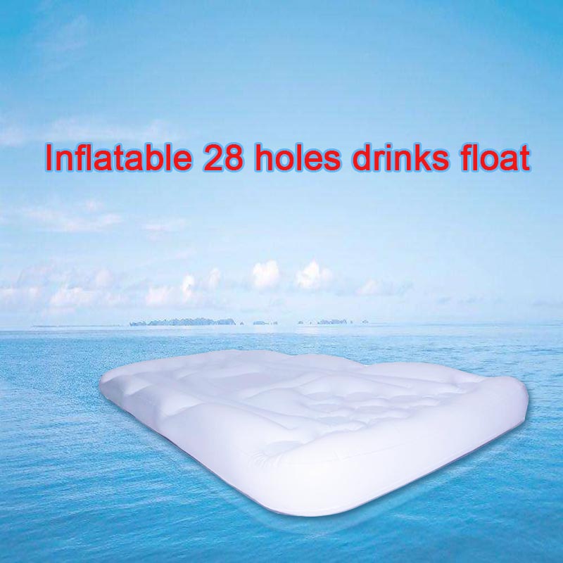 JIAINF Inflatable White 28 holes drinks float rectangle swimming float cup holder party toys water mattress for drinks cups