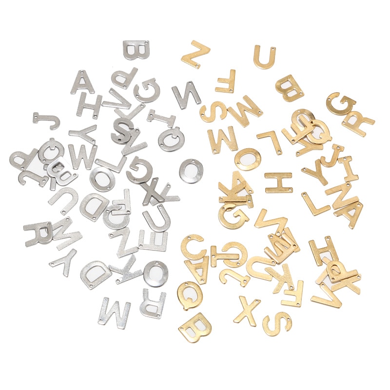 Pendentifs breloque à lettres de l'alphabet en acier inoxydable, de a à z, or, pour la fabrication de bracelets et de colliers, artisanat, 100 pièces