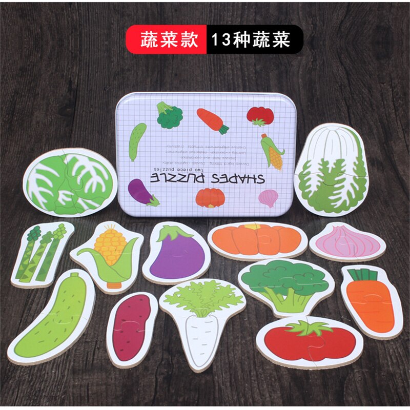 Voertuig/Fruit/Dier Set Paar Puzzel Educatief Baby Speelgoed Ijzeren Doos Zuigeling Vroege Hoofd Start Training Puzzel cognitieve Kaart: vegetables