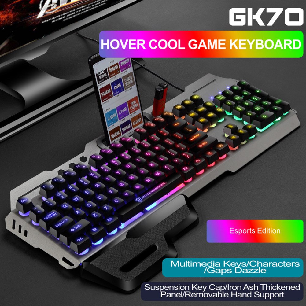 USB Wired Home Office Rainbow Backlit Mute Keyboard Mouse Combo Removable Hand Rest Waterproof For Desktop 104 Keys Gaming