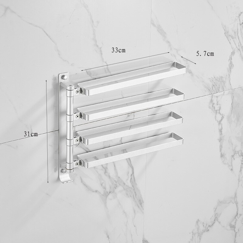 Svart / silver aluminium handdukshållare gratis spikhandduk bar väggmonterad svängbar svängarm handduk ring badrumstillbehör: Silver fyra