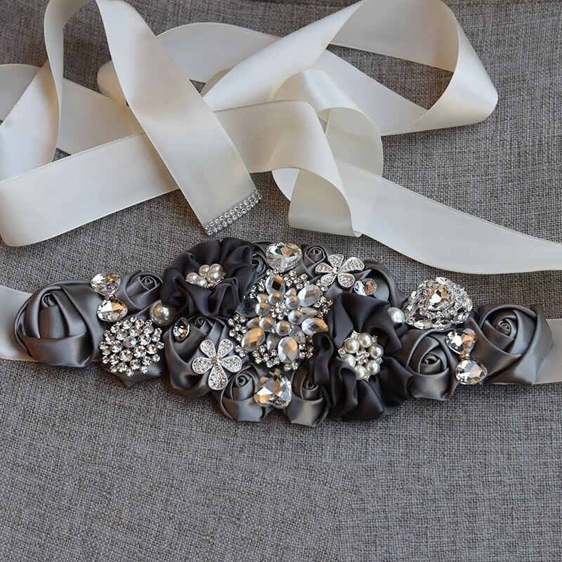 Cinturones de boda de cristal, apliques de flores de satén, banda de diamantes de imitación, accesorios de boda, cinturón de novia