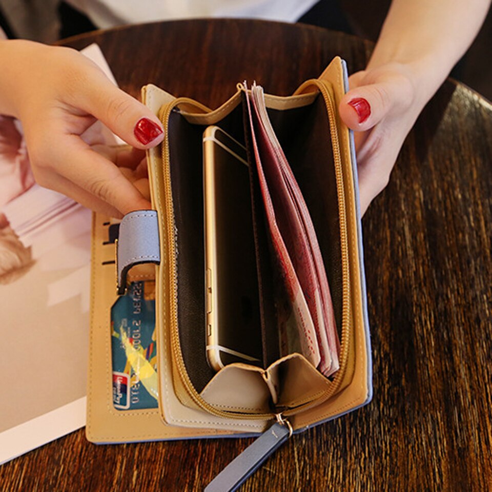Geldbörse mit hohlen blättern, lange damen-geldbörse aus pu-leder, handtasche, münzfach, kartenetui, schlüsseletui, Kupplung