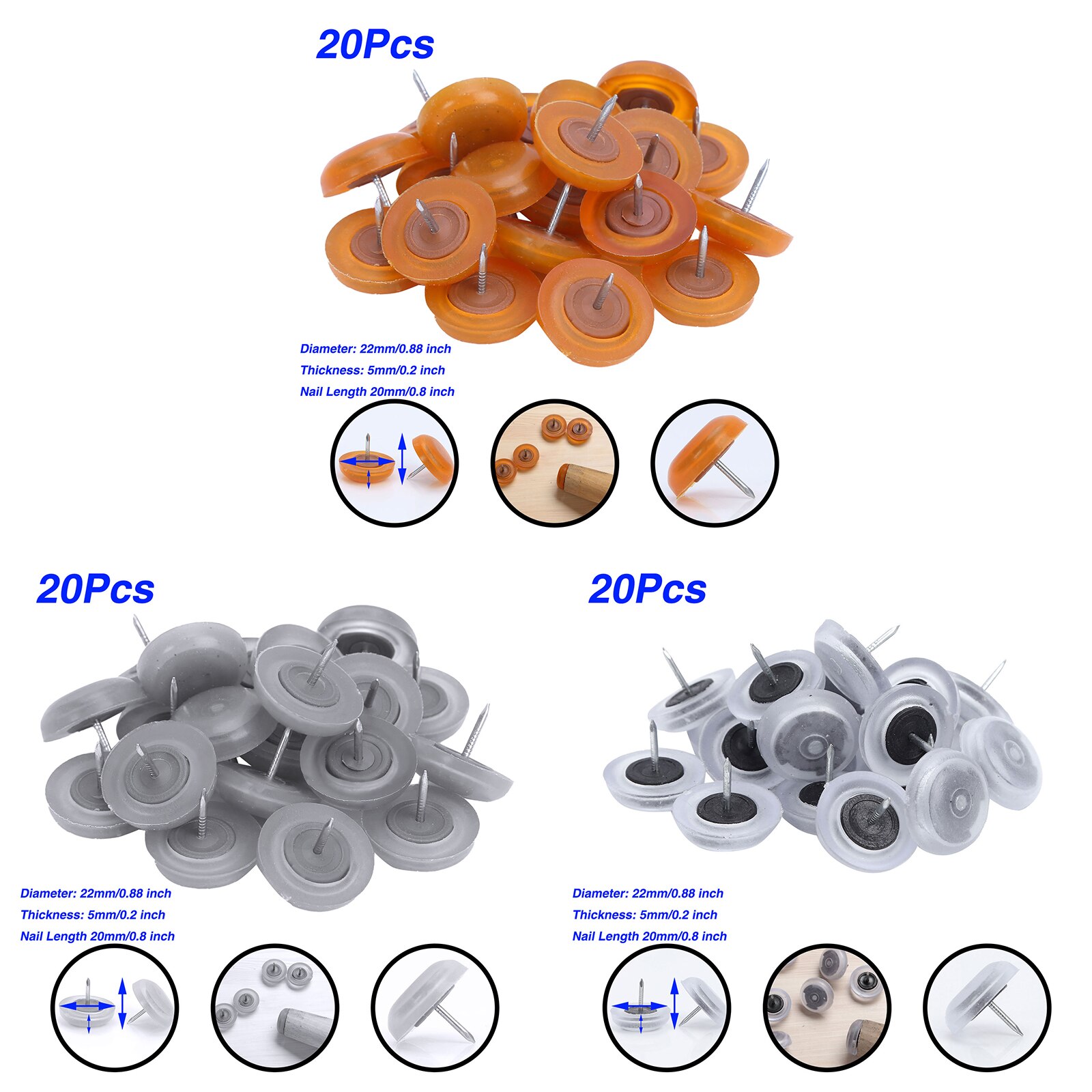 20Pc Rubber Furniture Feet Pad Round Nail-on Slider Glide Pad Floor Protector for Table Chair Sofa Wooden Leg Feet Anti Slip Pad