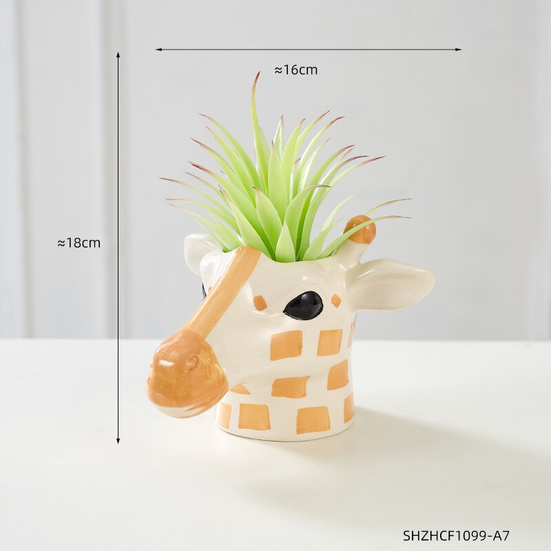 Kreatywna żyrafa ceramiczna doniczka na kwiaty zwierząt rzeźba wazon gospodarstwa domowego nowoczesne dekoracje do domu salon sypialnia dekoracja na biurko prezenty: Giraffe-11cm-D