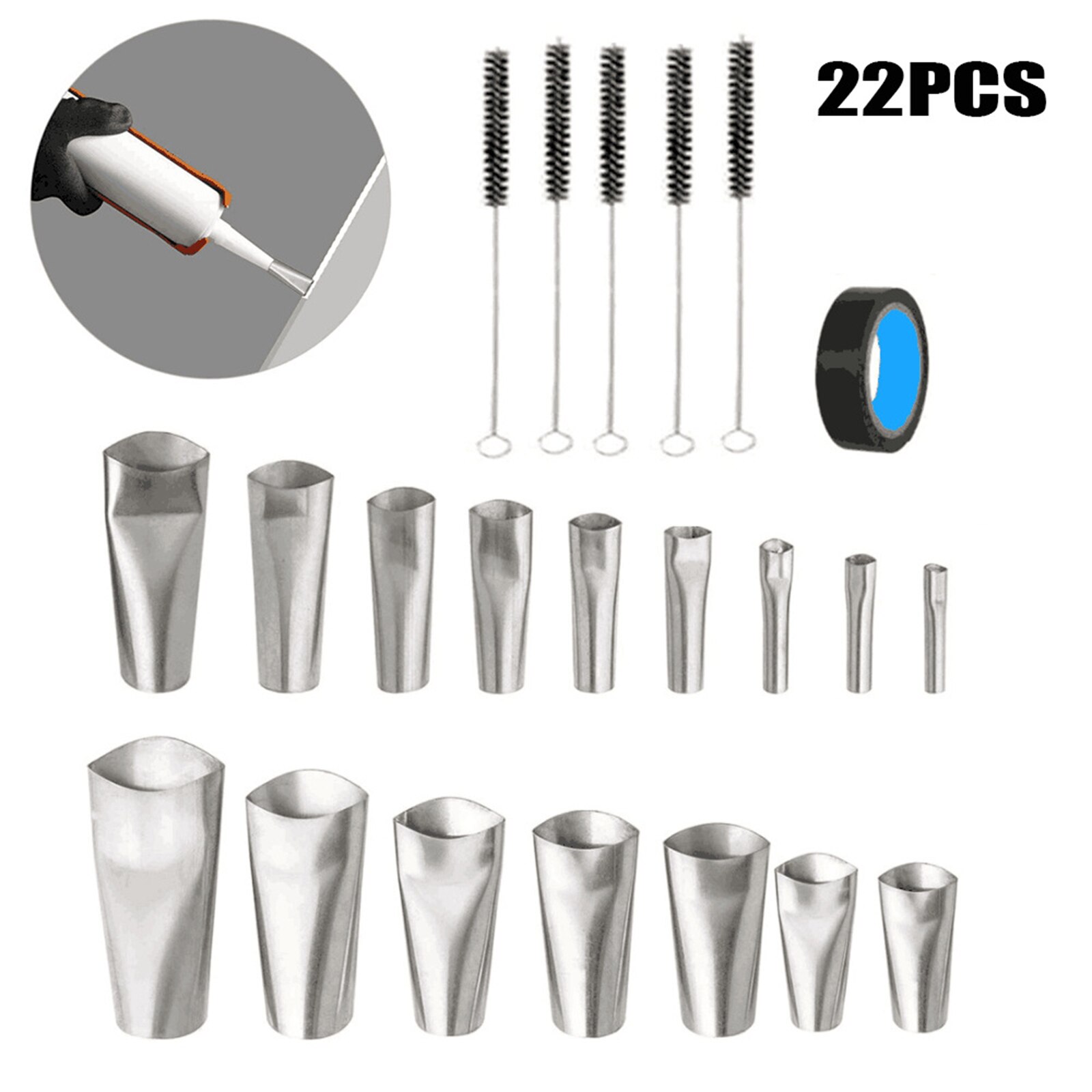 Caulking Kit 22Pcs Caulk Nozzle Applicator Reusable Caulking Finishing Tool Stainless Steel Tools Set