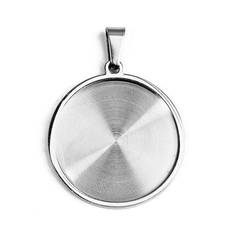 Cabujón con colgante de acero inoxidable, Base para camafeo, bandeja con bisel en blanco, suministros para joyería, , 20/35/40mm