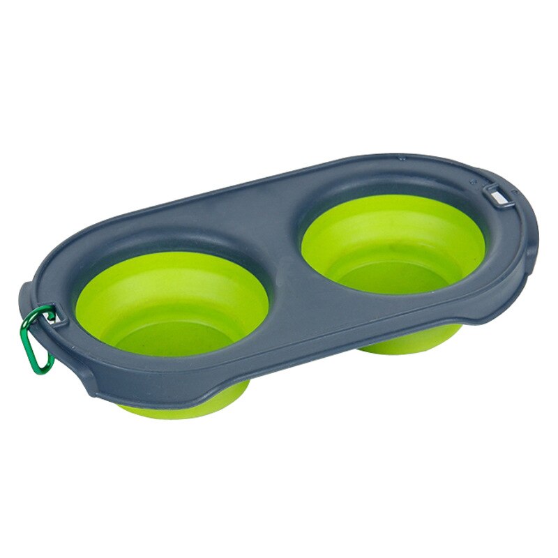 Bol doble para perro plegable de silicona, maceta de perro y gato, bote antideslizante, tazón individual, portátil