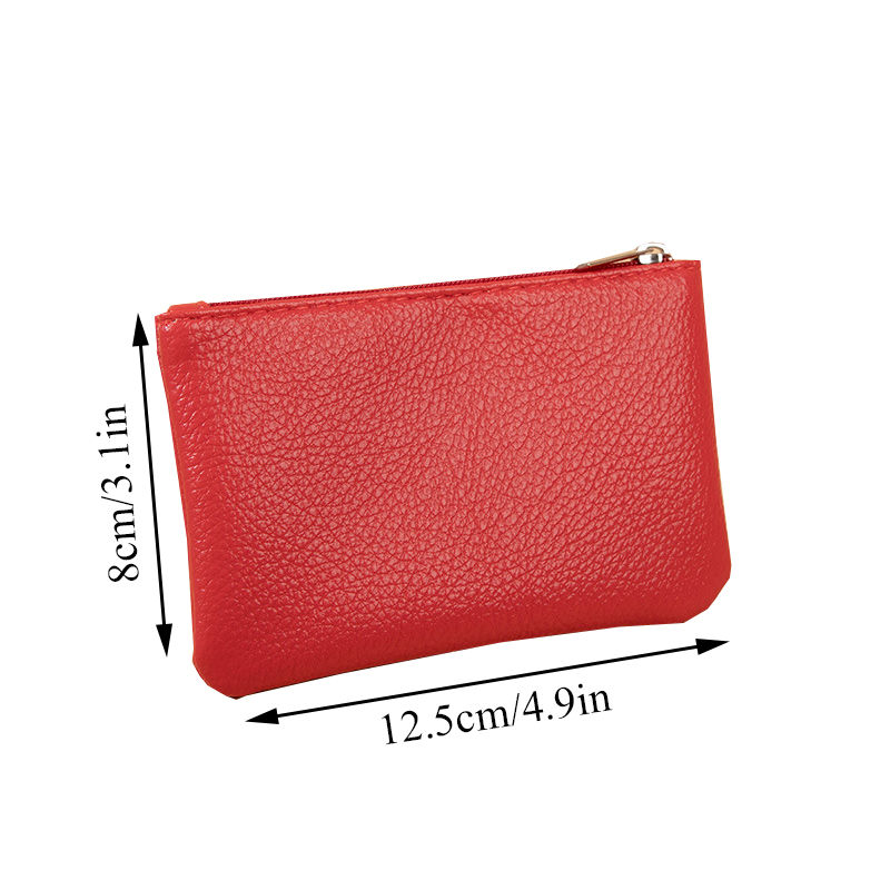 Ultradünne mini-geldbörse mit litschi-muster, reißverschluss, retro-tasche für damen, münzbeutel aus pu-leder, schlüsselanhänger-clutch