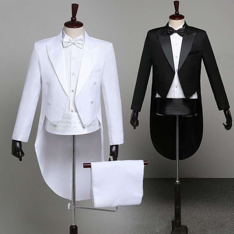 Tuxedo Dress XS-XL Men Classic Black Shiny Lapel Tail Coat Tuxedo Wedding Groom Stage Singer 2-Piece Suits Dress Coat Tails