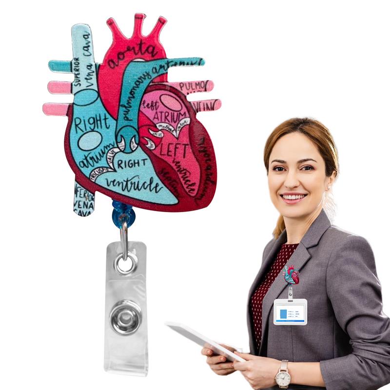 Titular de la tarjeta de enfermera cardíaca, soporte de carrete de tarjeta de identificación, anatomía del corazón, enfermería, flebotomía, Clip de identificación para profesora, estudiante, enfermera RN